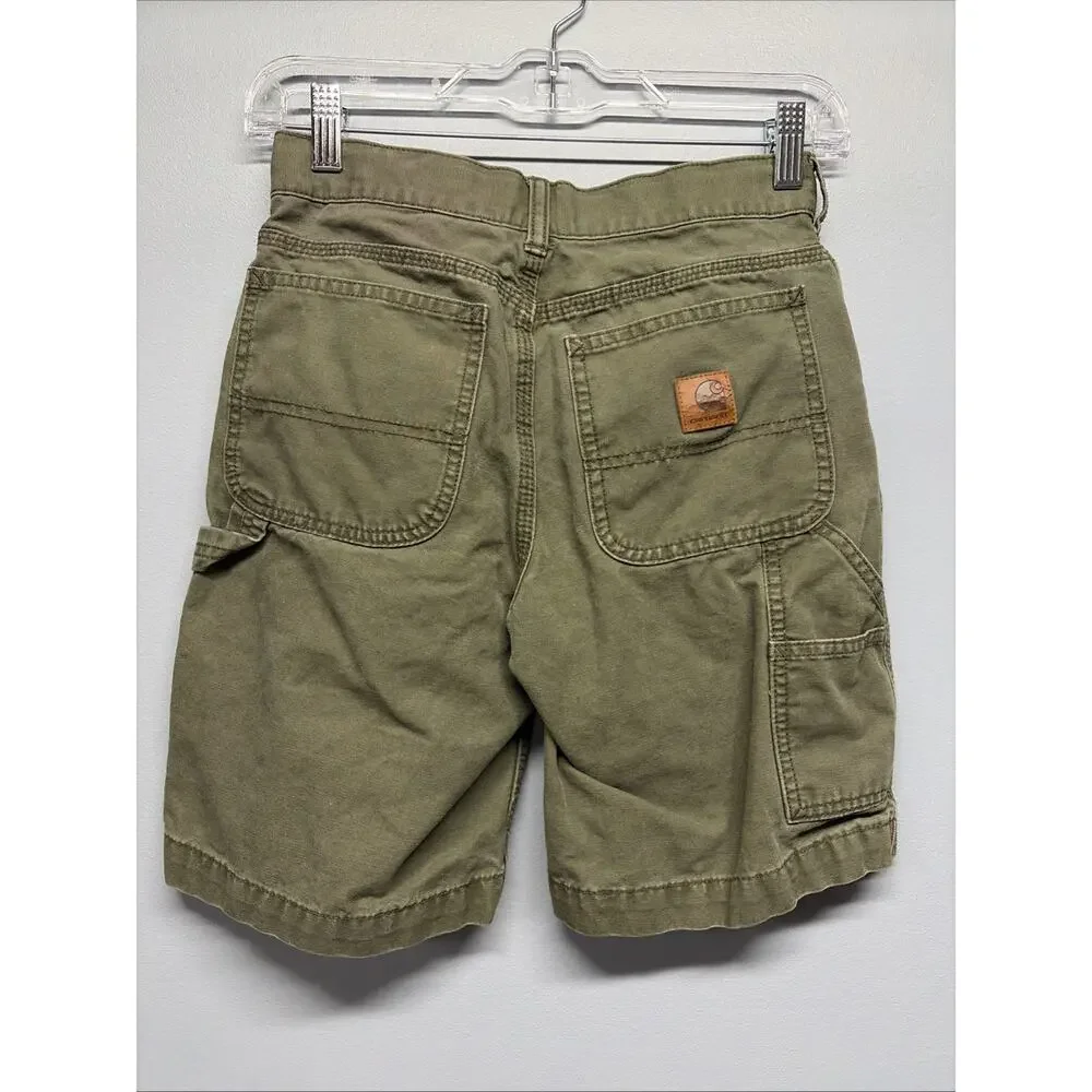 Carhartt Shorts Boys Sz 10 Green Canvas Cargo Workwear/Pockets